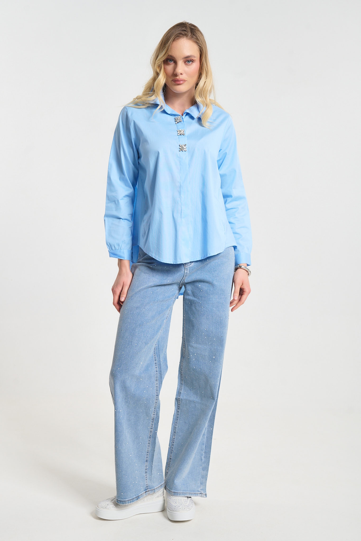 Πουκάμισο Ασύμμετρο Με Διακοσμητικά Κουμπιά 