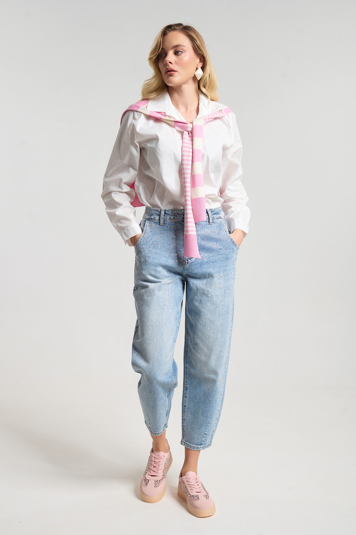 Τζιν Παντελόνι Ψηλόμεσο Balloon Με Στρας 