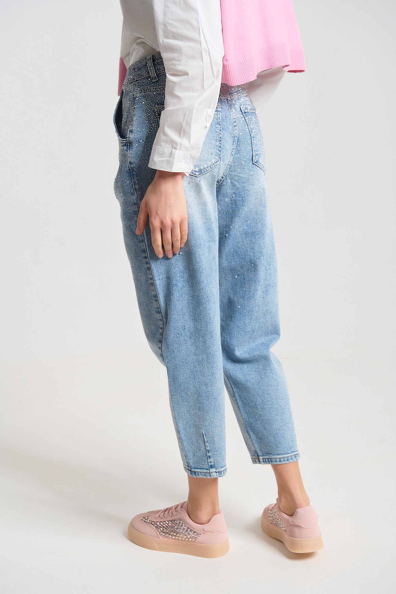 Τζιν Παντελόνι Ψηλόμεσο Balloon Με Στρας 