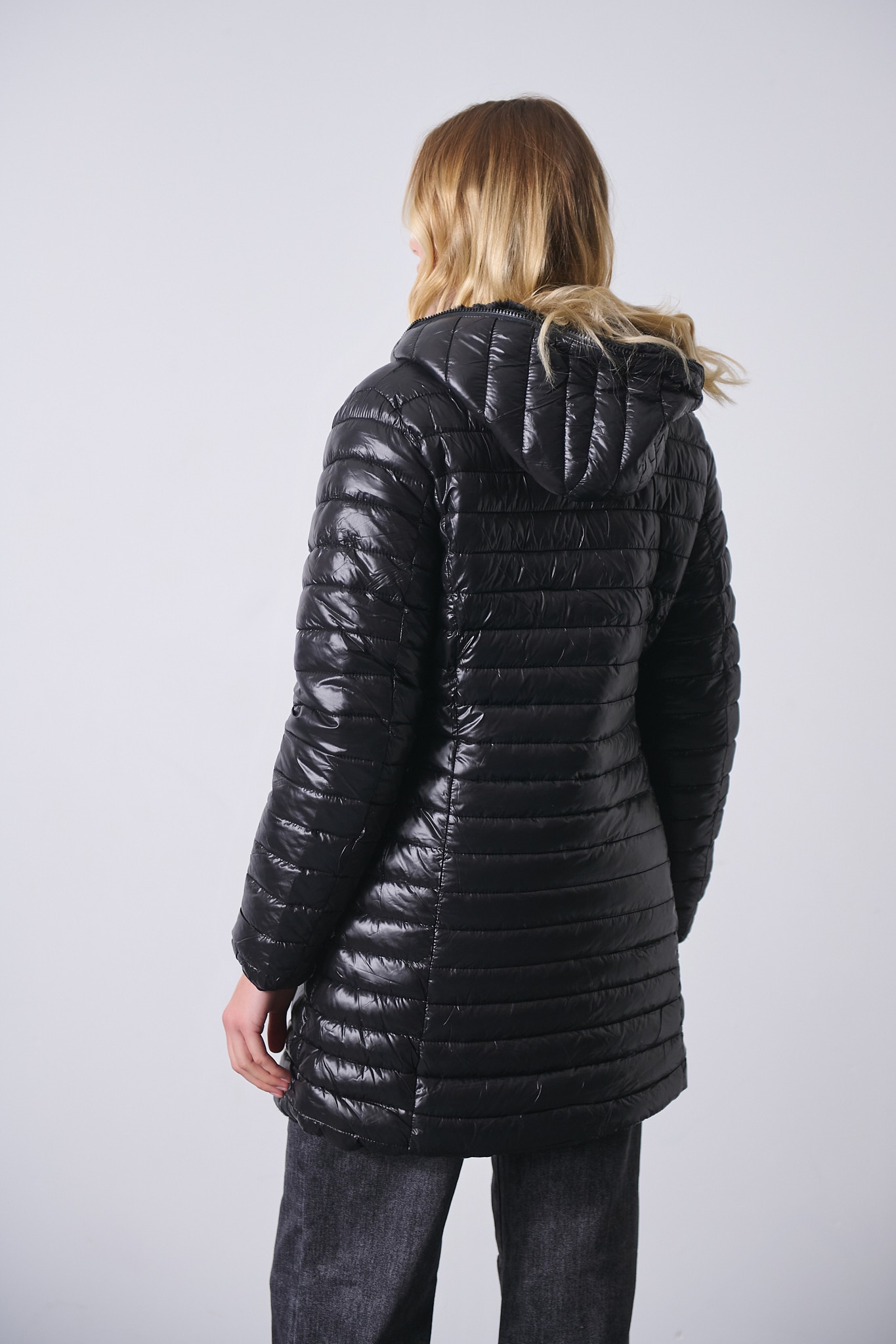 Double Face Puffer Coat with Faux Fur & Hood
