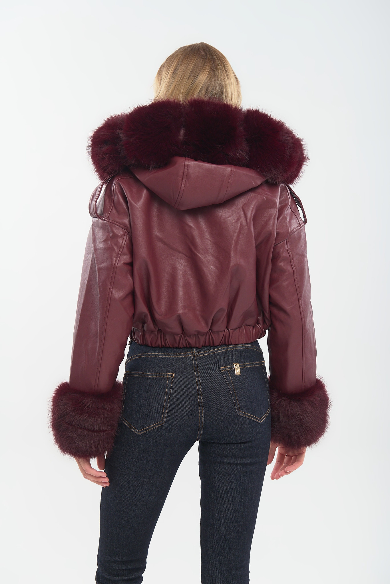 Women’s Cropped Jacket with Detachable Faux Fur Trim & Hood