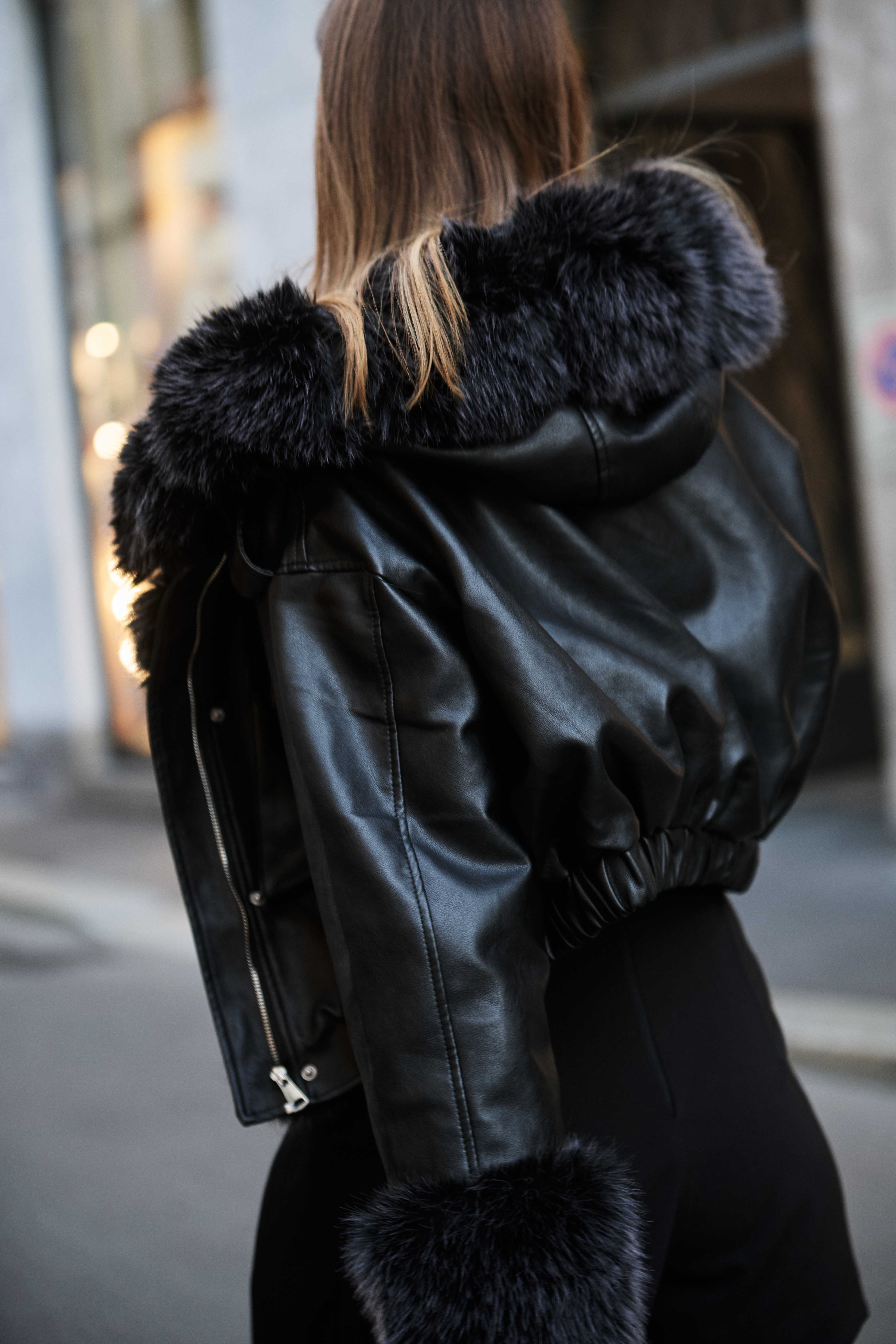 Women’s Cropped Jacket with Detachable Faux Fur Trim & Hood