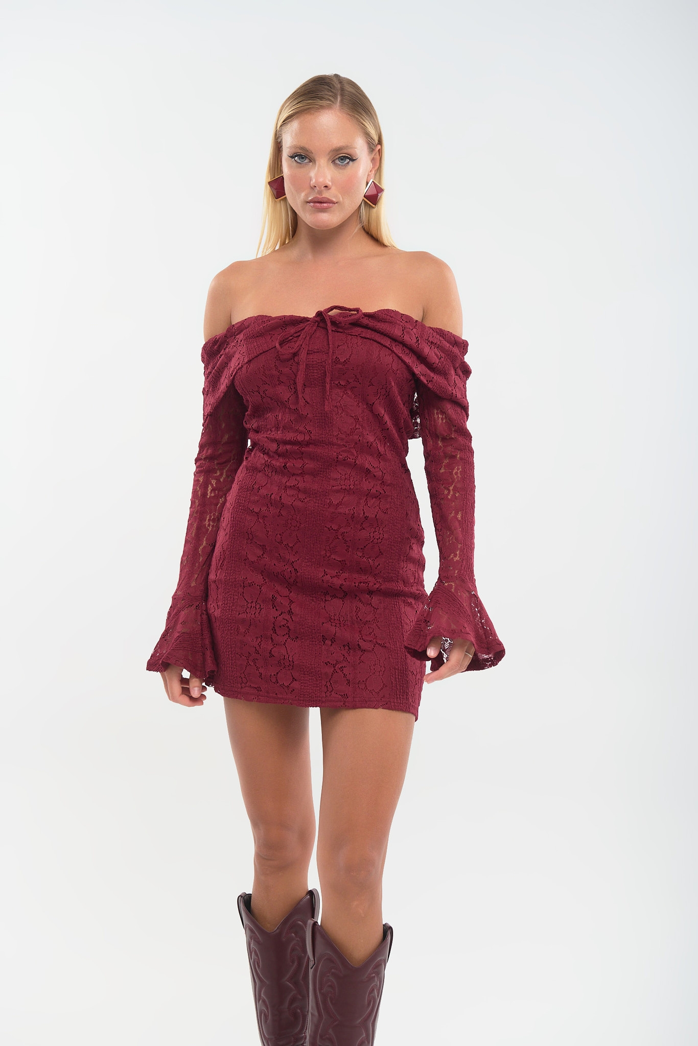 Φόρεμα Μίνι  Δαντέλα Off-Shoulder