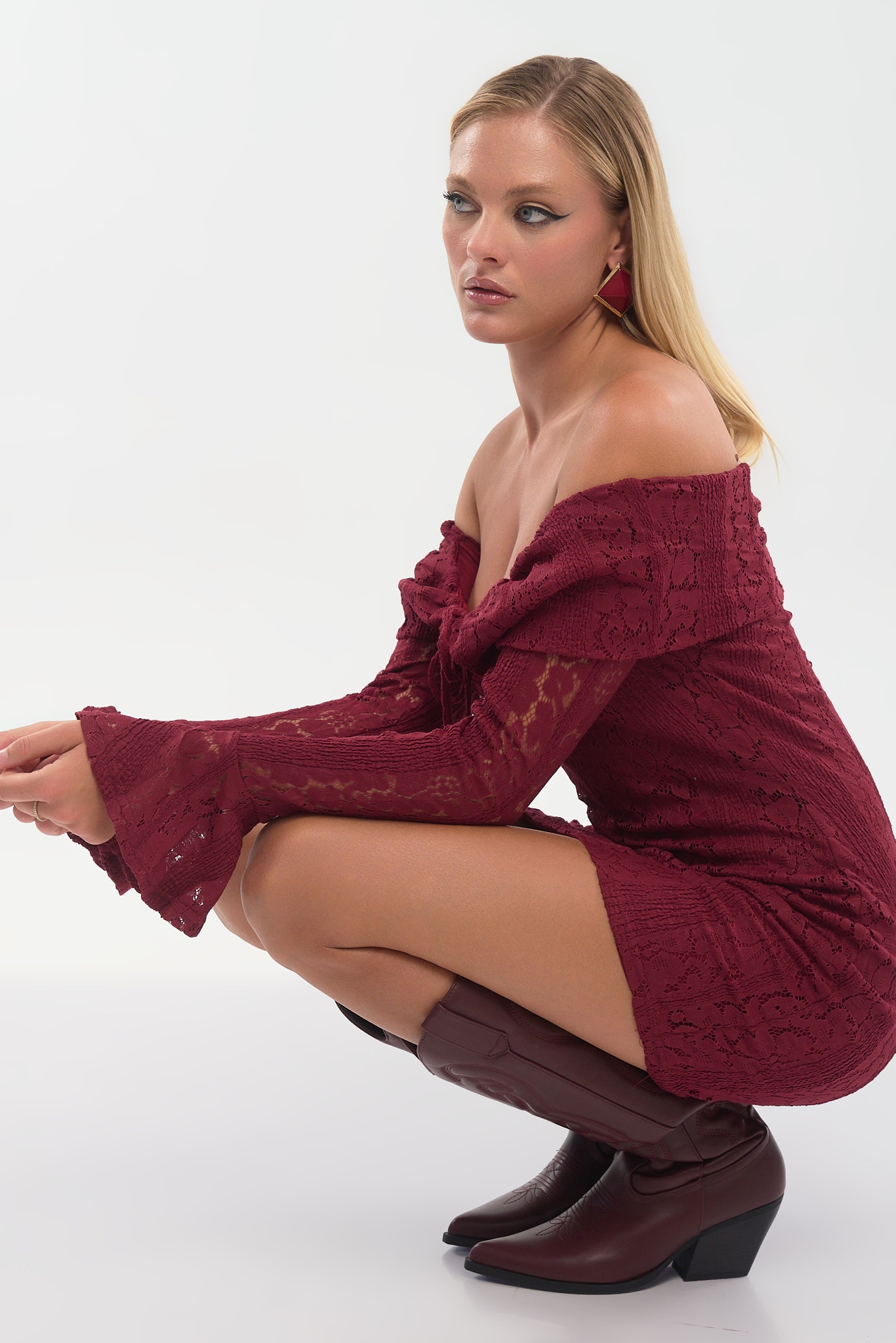 Φόρεμα Μίνι  Δαντέλα Off-Shoulder