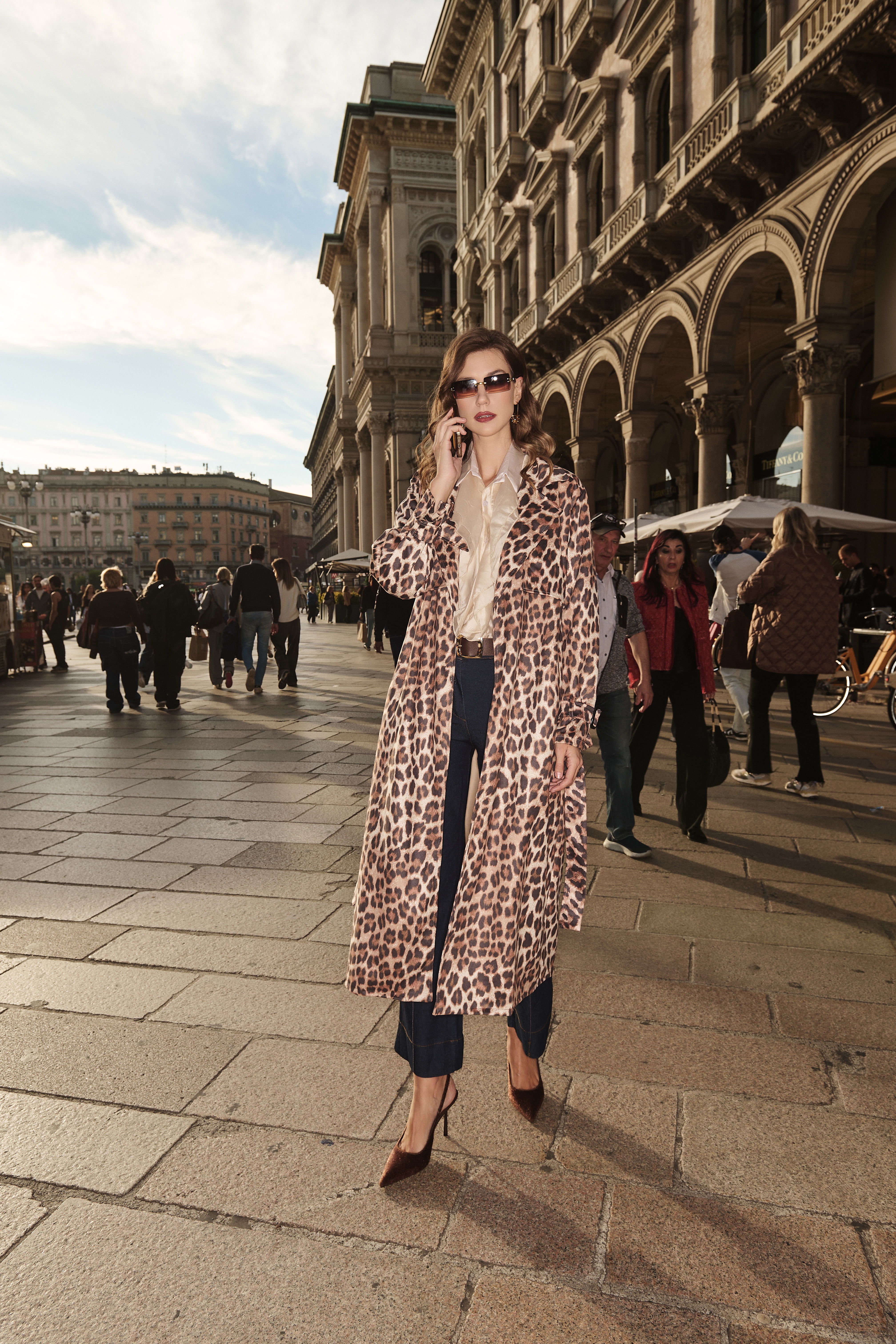 Leopard Long Trench Coat with Belt