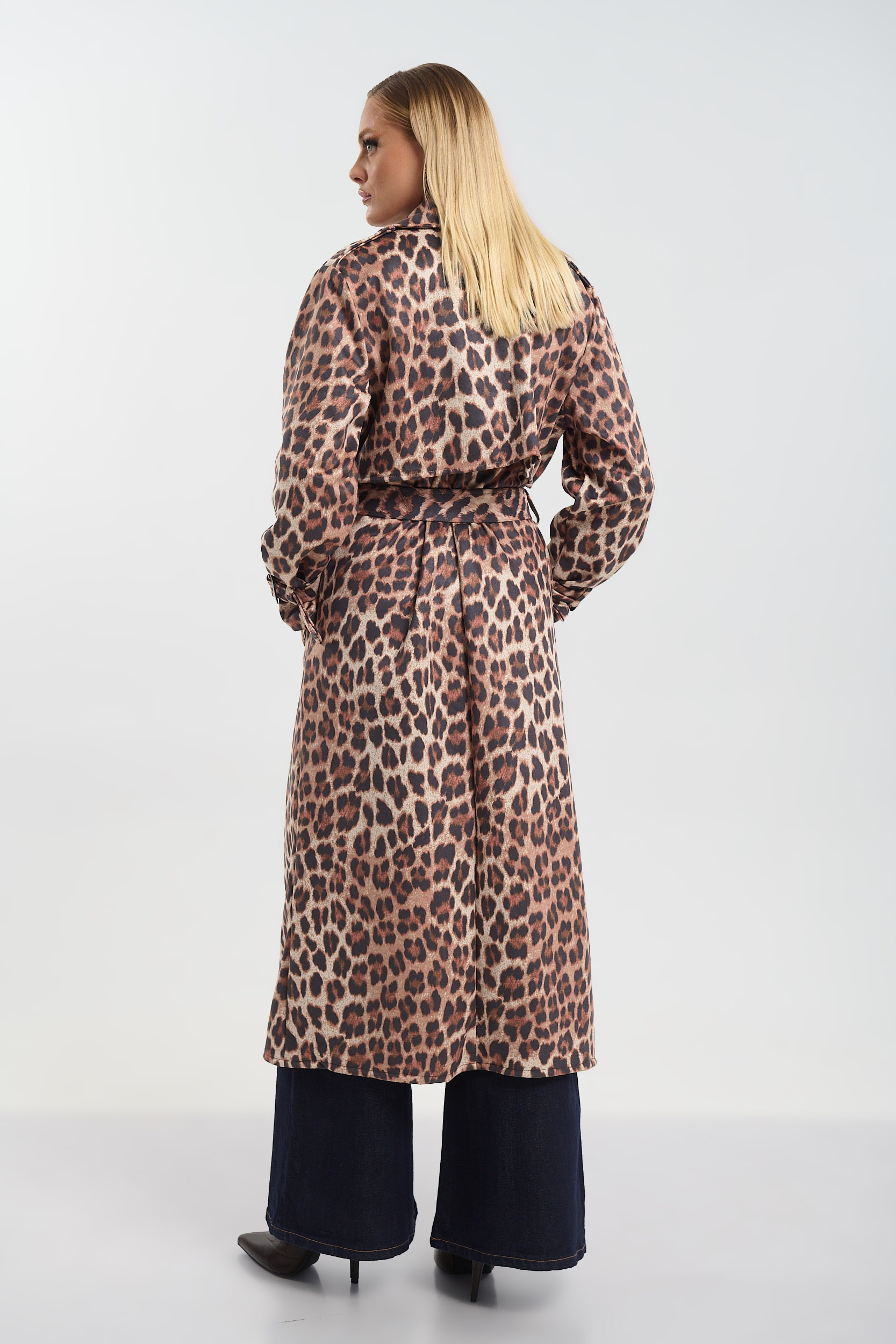 Leopard Long Trench Coat with Belt