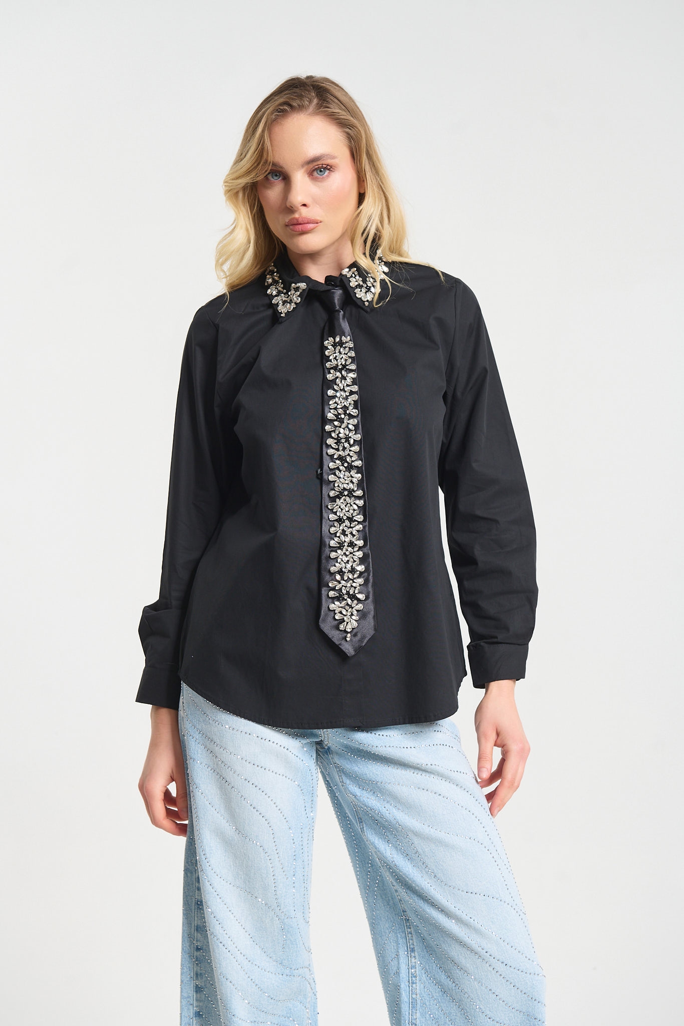 Πουκάμισο Με Διακοσμητική Γραβάτα & Στρας