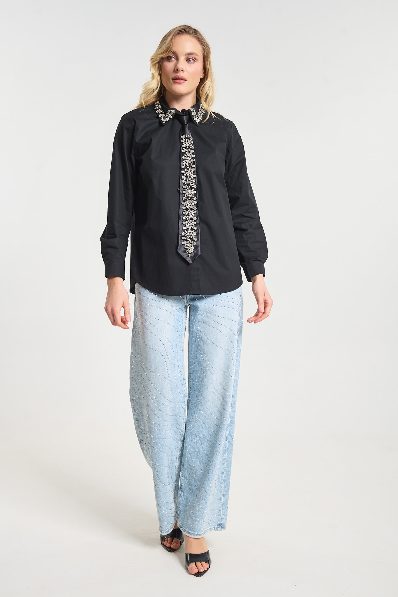 Πουκάμισο Με Διακοσμητική Γραβάτα & Στρας