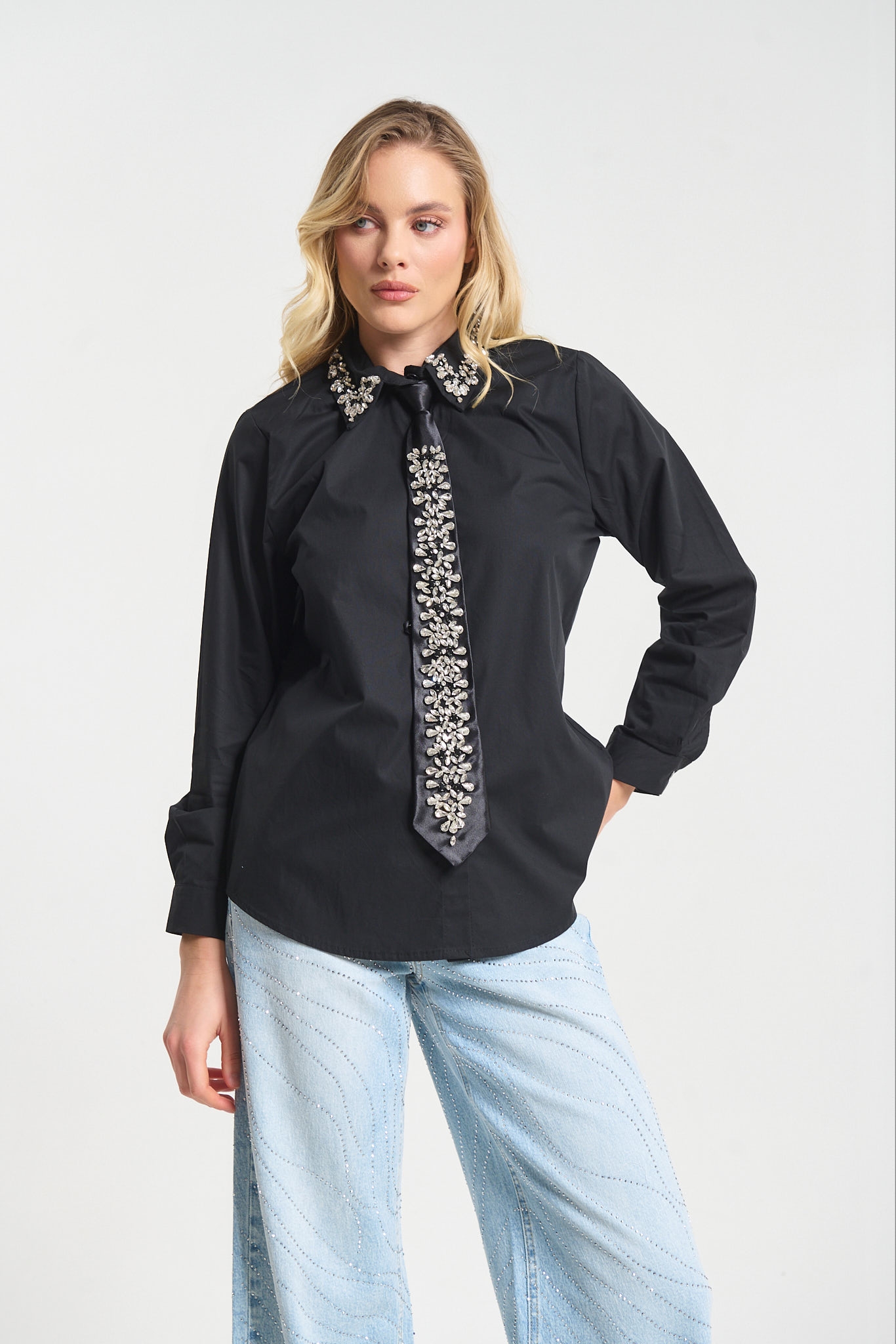 Πουκάμισο Με Διακοσμητική Γραβάτα & Στρας