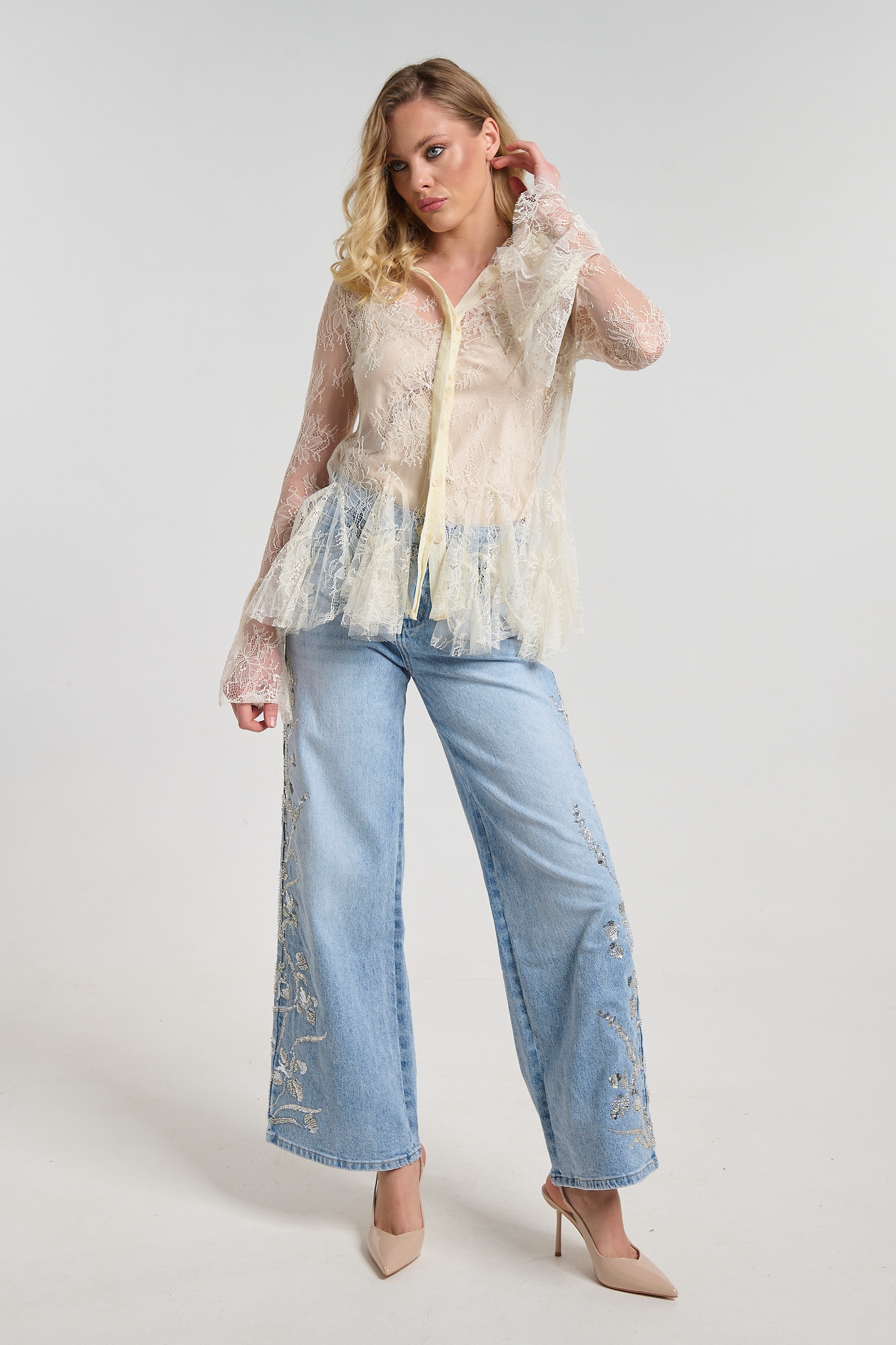 Πουκάμισο Δαντελένιο Με Γιακά