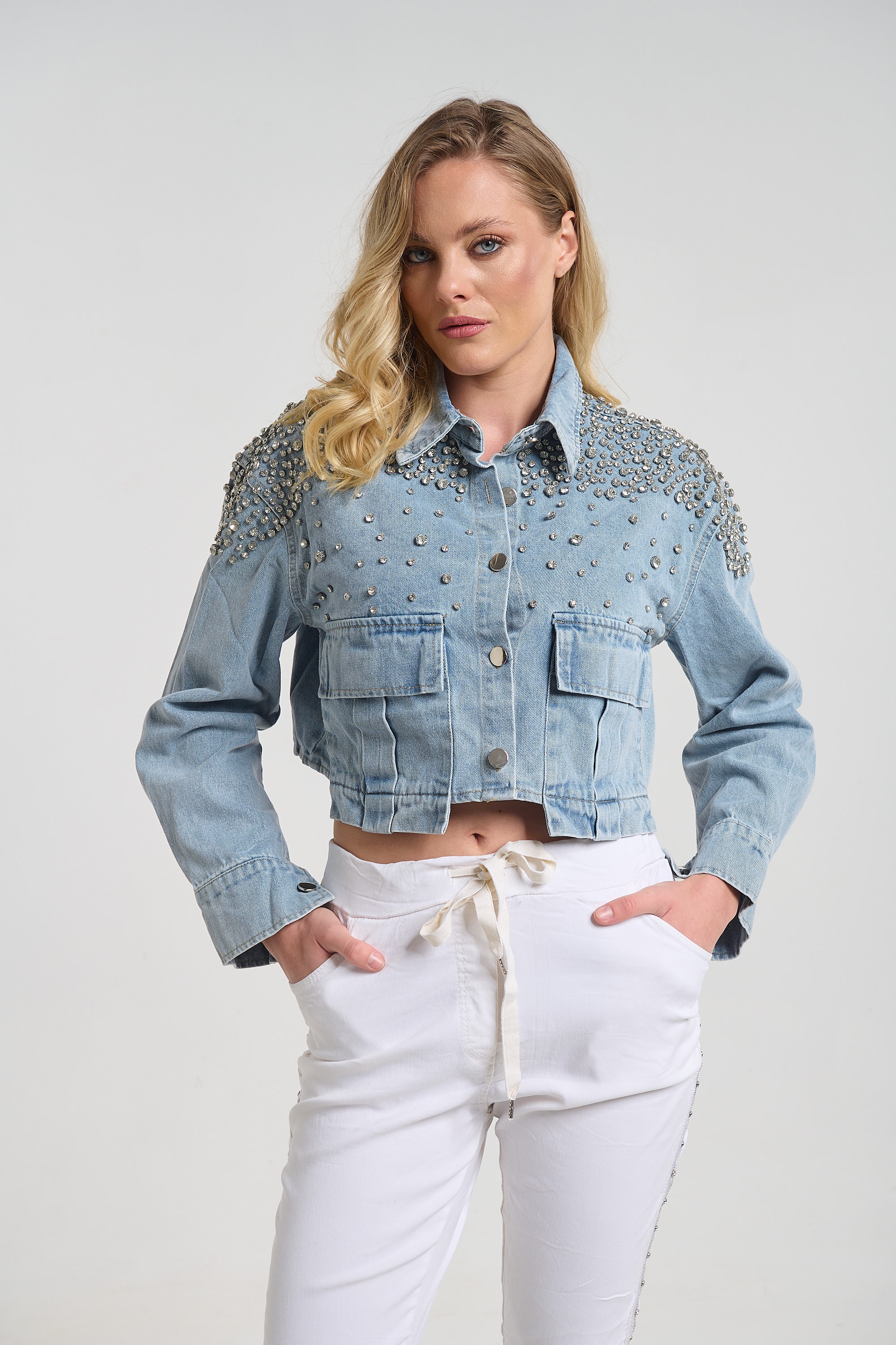 Μπουφάν Τζιν Crop Με Στρας