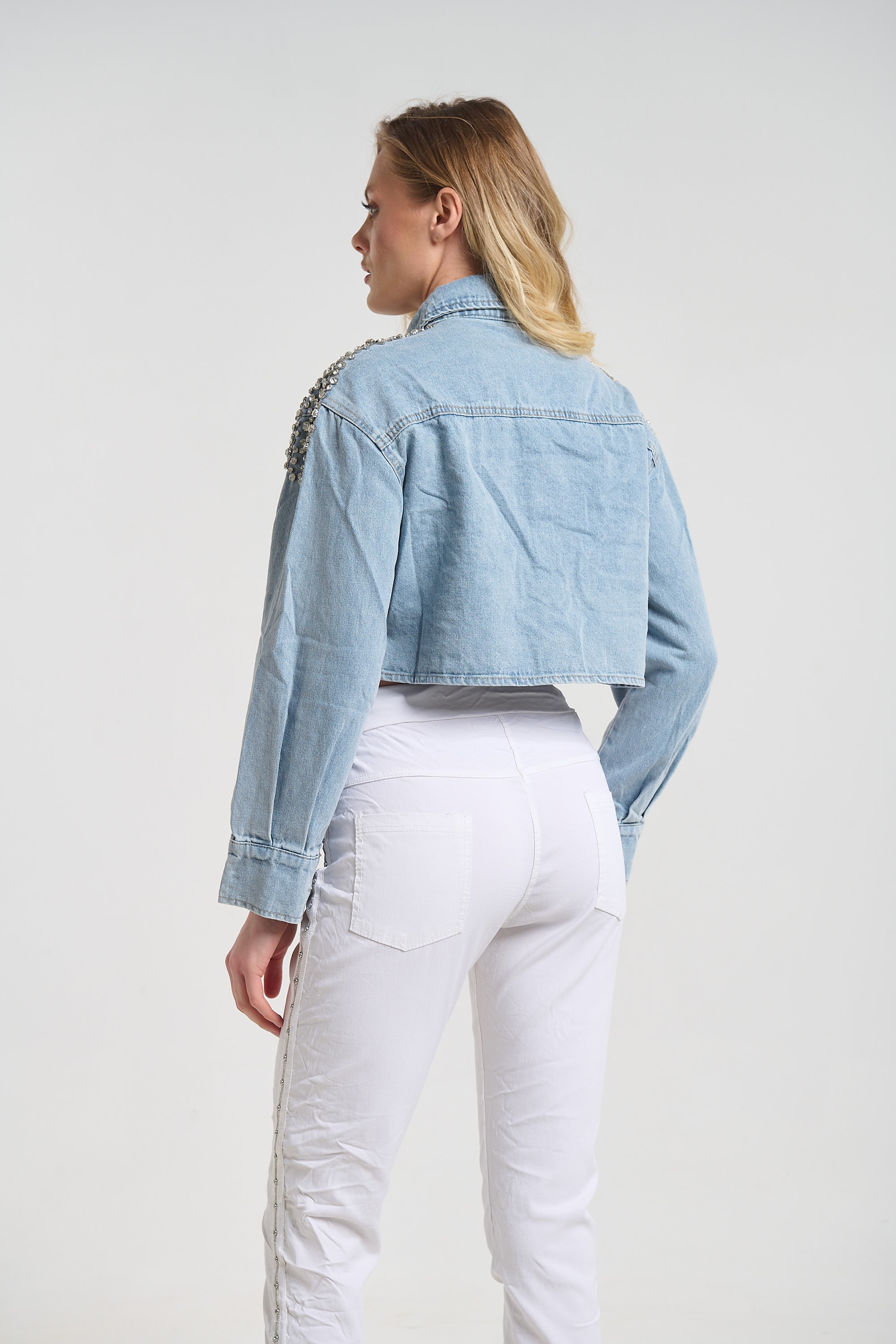 Μπουφάν Τζιν Crop Με Στρας