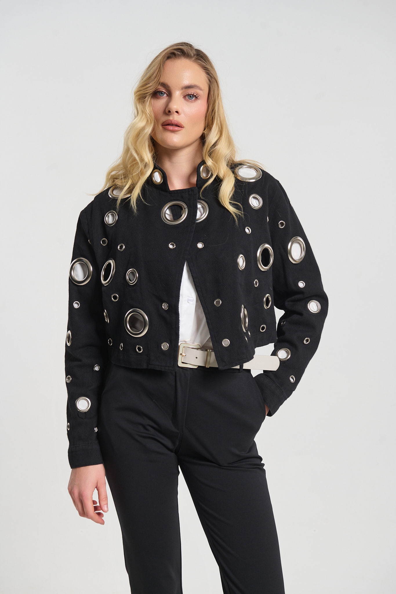 Μπουφάν Τζιν Crop Με Κρίκους