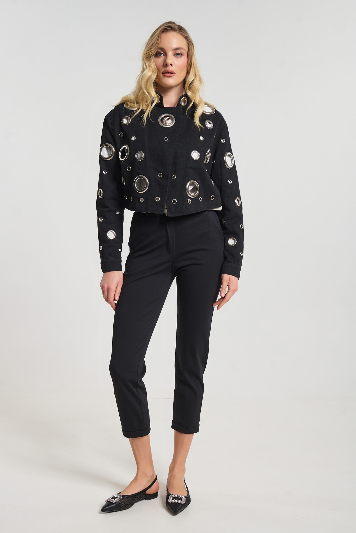 Μπουφάν Τζιν Crop Με Κρίκους