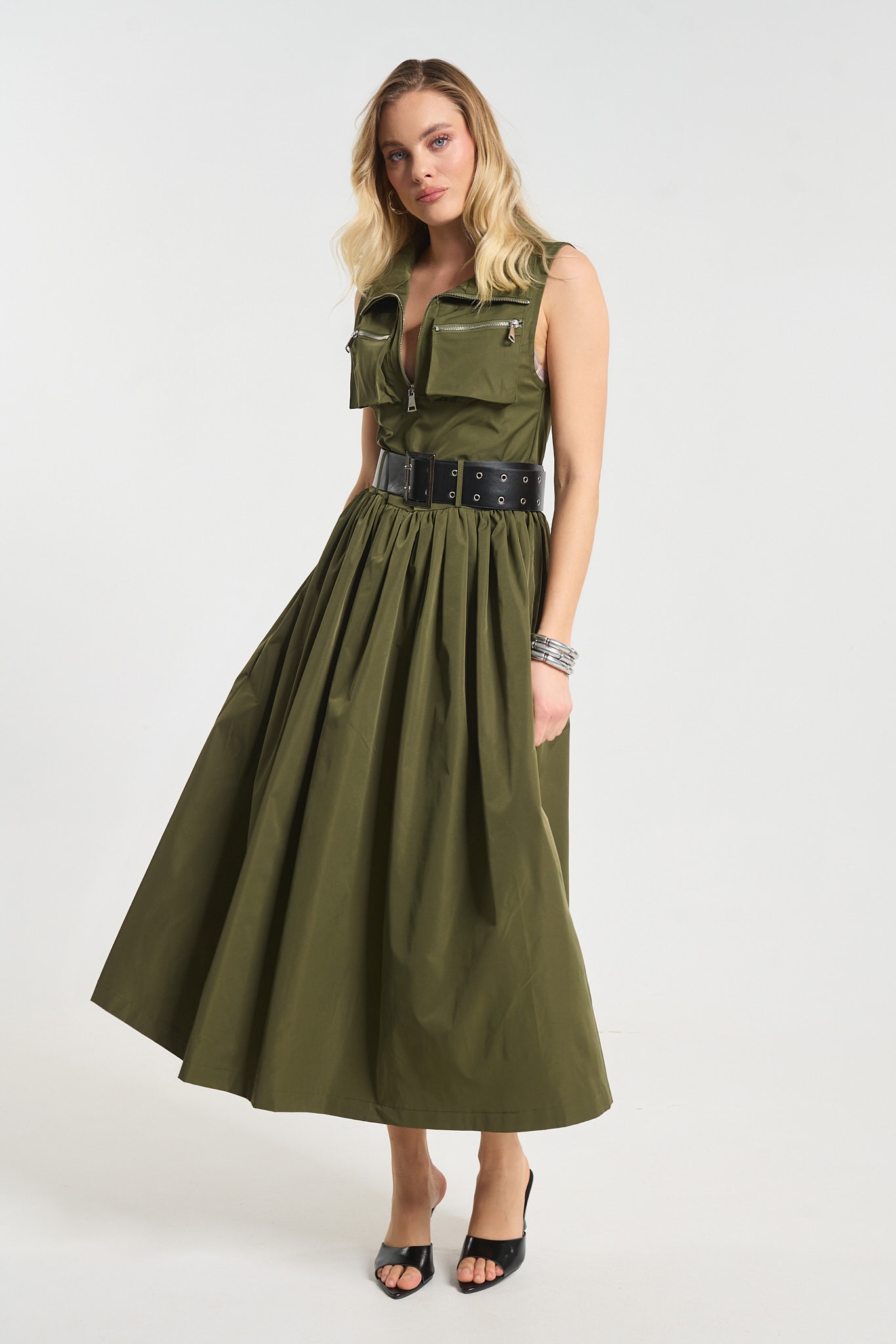 Φόρεμα Maxi Με Ζώνη & Τσέπες Με Φερμουάρ