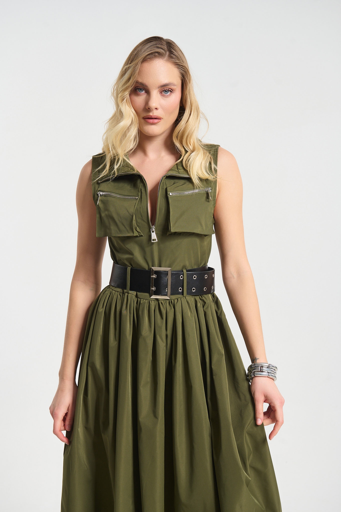 Φόρεμα Maxi Με Ζώνη & Τσέπες Με Φερμουάρ