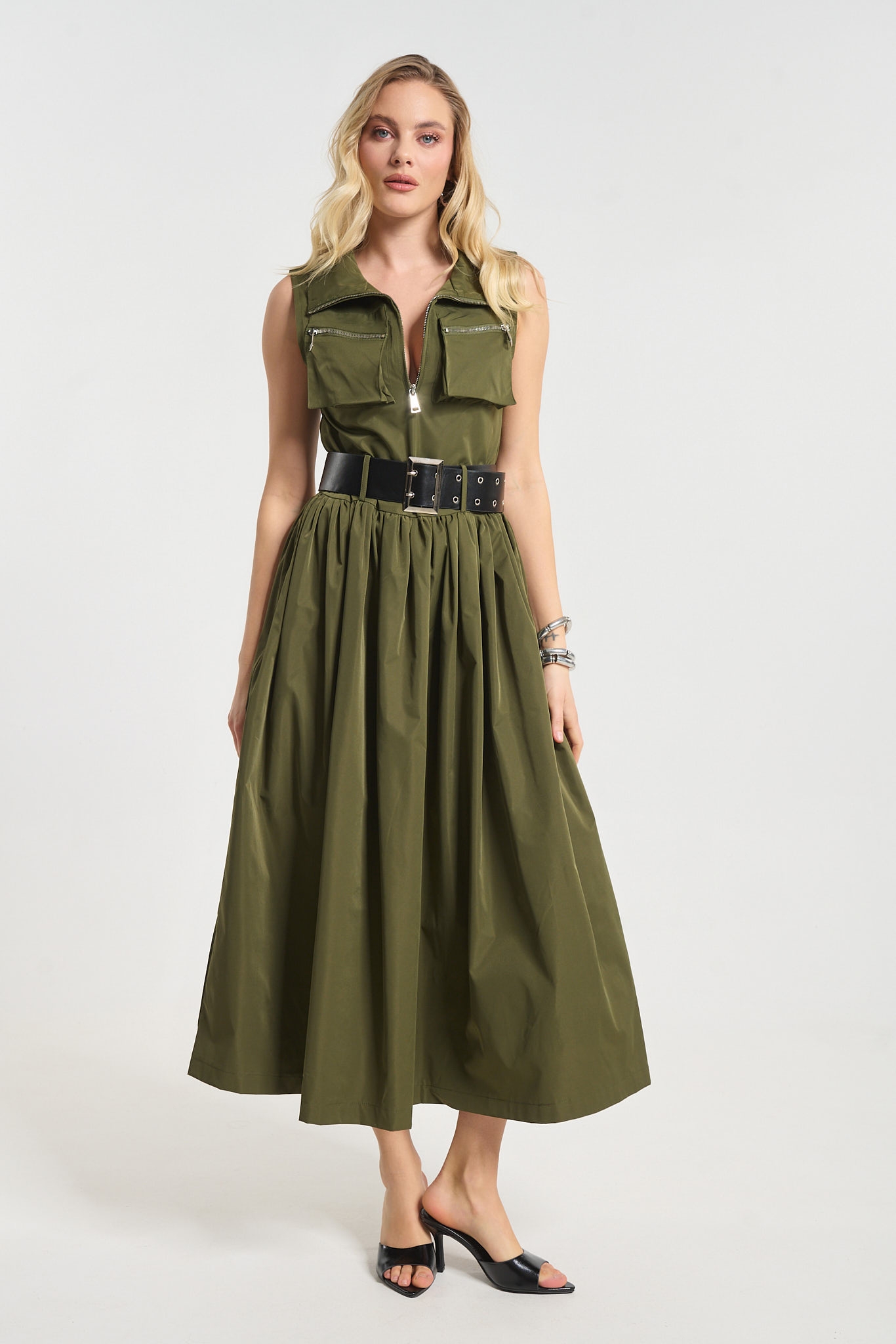 Φόρεμα Maxi Με Ζώνη & Τσέπες Με Φερμουάρ