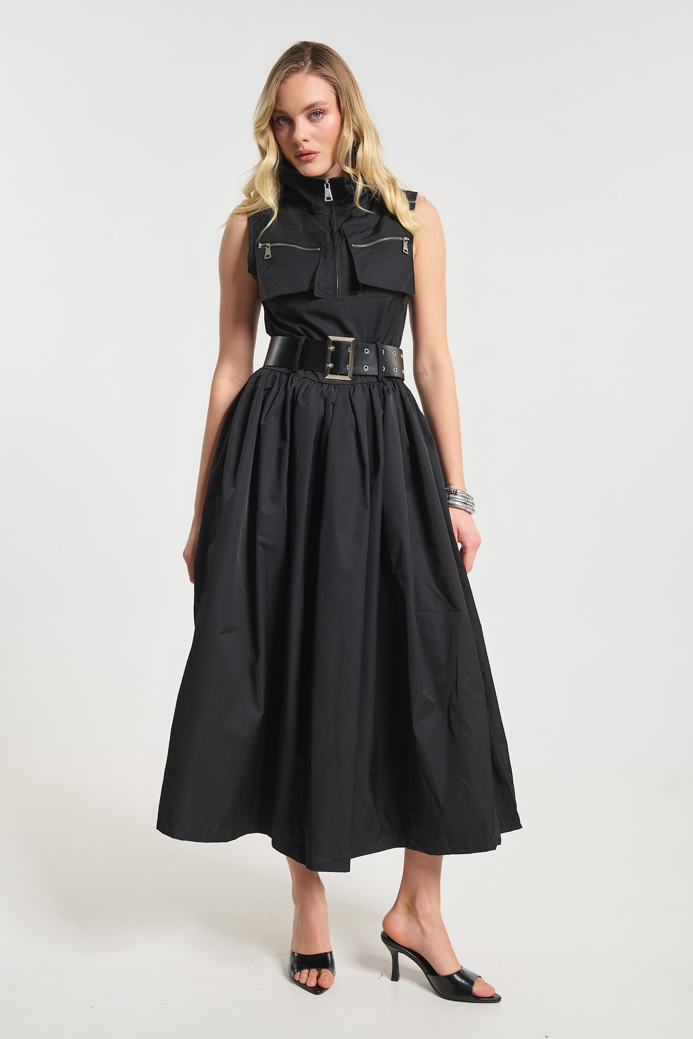 Φόρεμα Maxi Με Ζώνη & Τσέπες Με Φερμουάρ