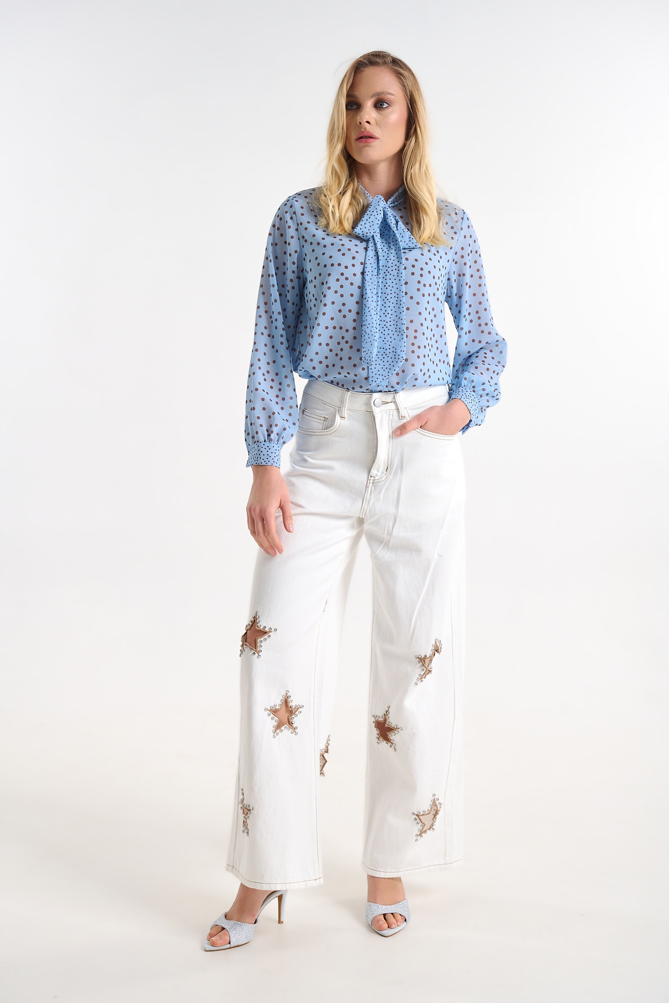 Τζιν Παντελόνι Με Διακοσμητικά Αστέρια Wide Leg