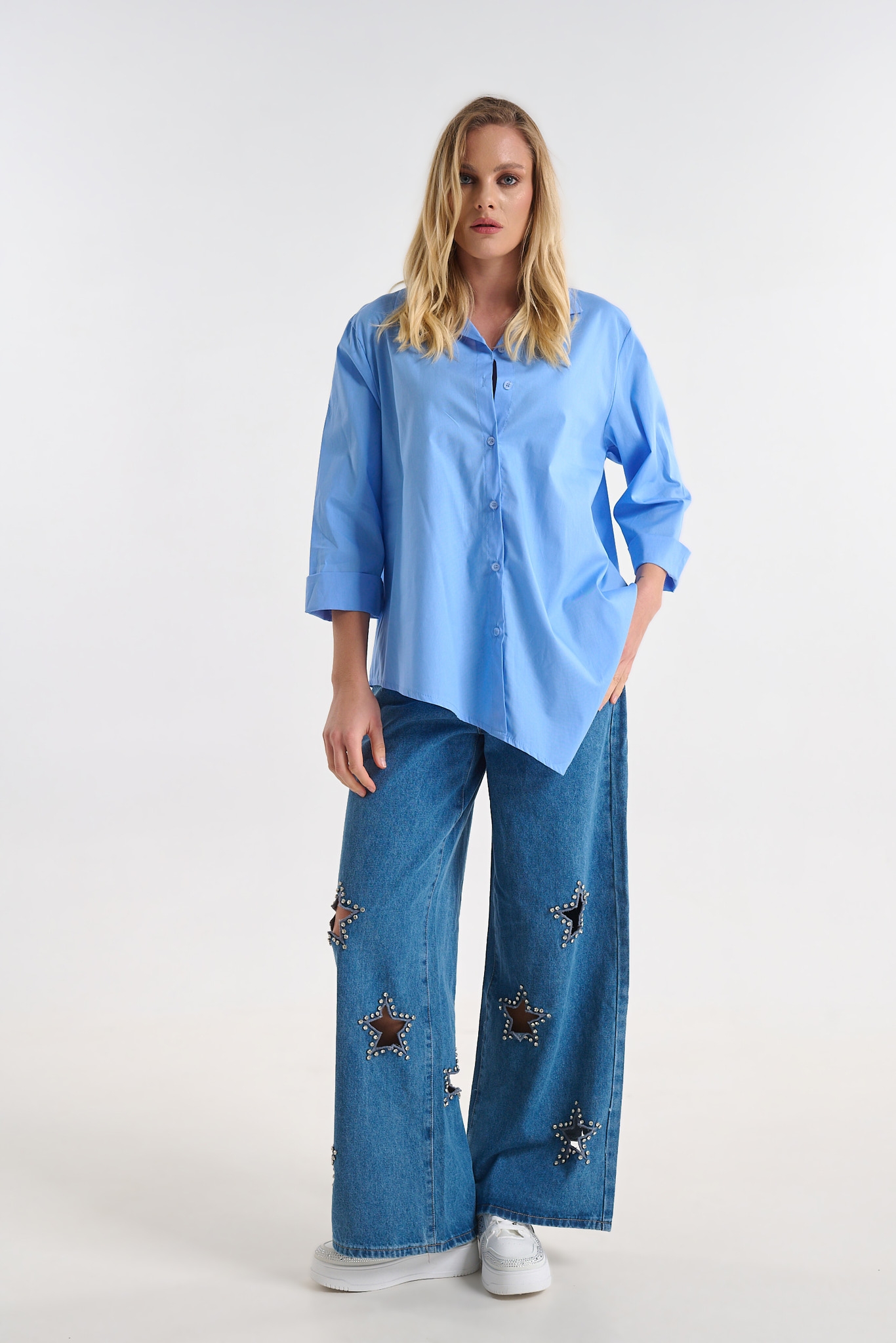 Τζιν Παντελόνι Με Διακοσμητικά Αστέρια Wide Leg