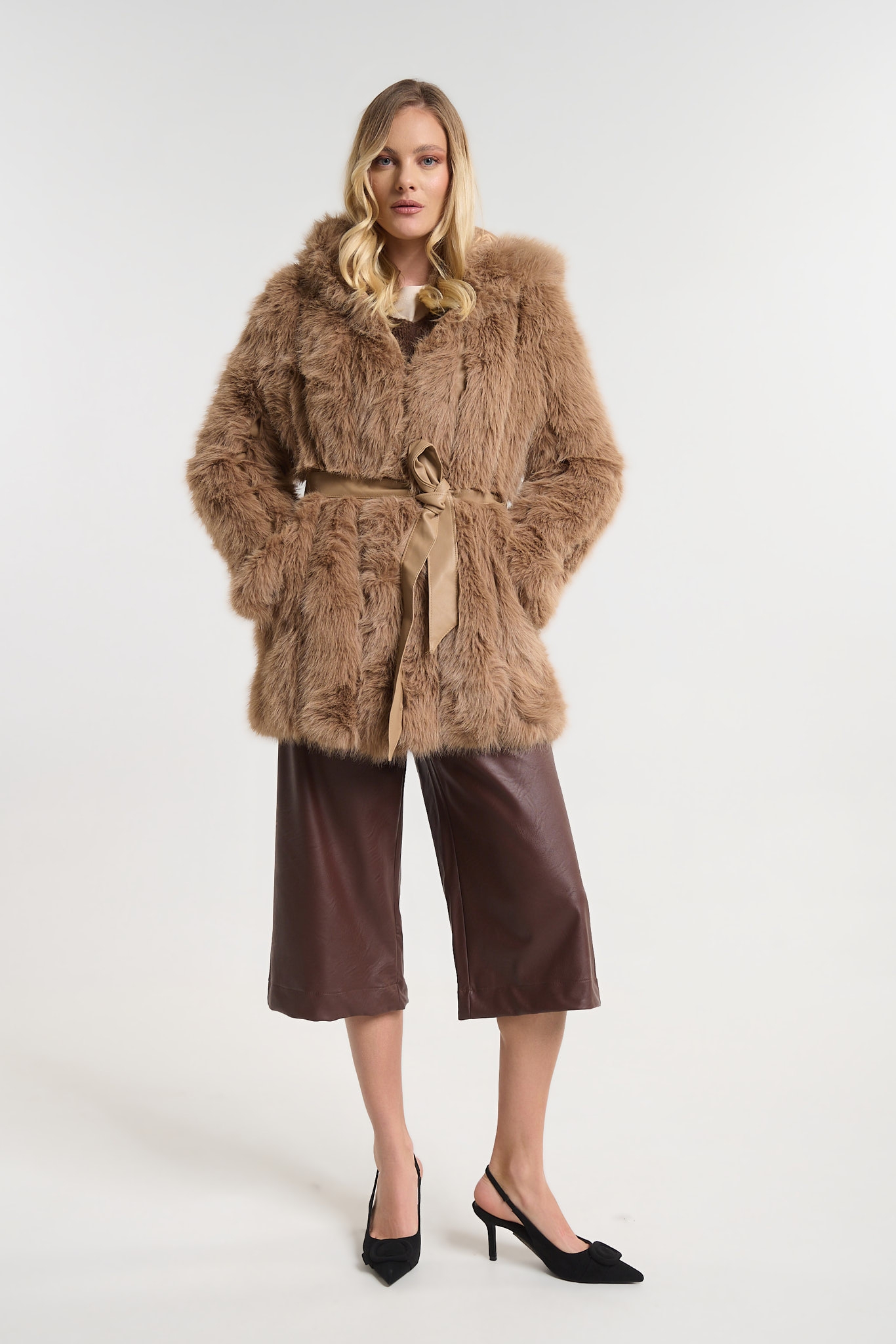 Παλτό Γούνινο Με Ζώνη & Φόδρα