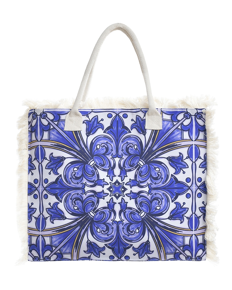 BLE Resort Collection White Blue Printed Beach Bag
