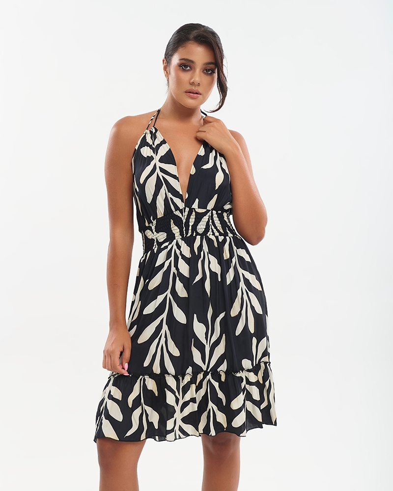 Φόρεμα BLE Κοντό Εμπριμέ Δετό Με Tropical Print
