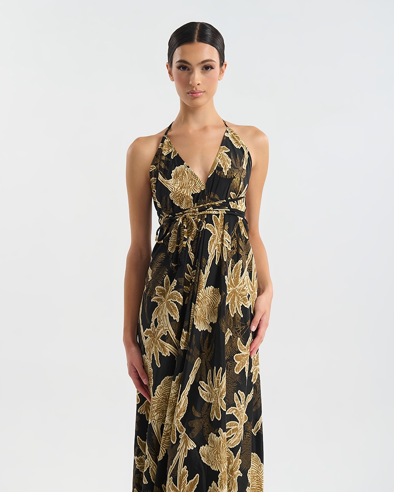 Φόρεμα BLE Μάξι Με Δέσιμο & Tropical Print