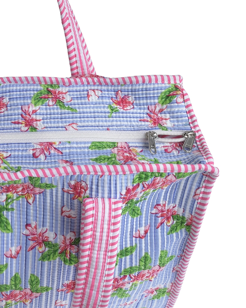 BLE Resort Collection Floral Striped Beach Bag Sky Blue