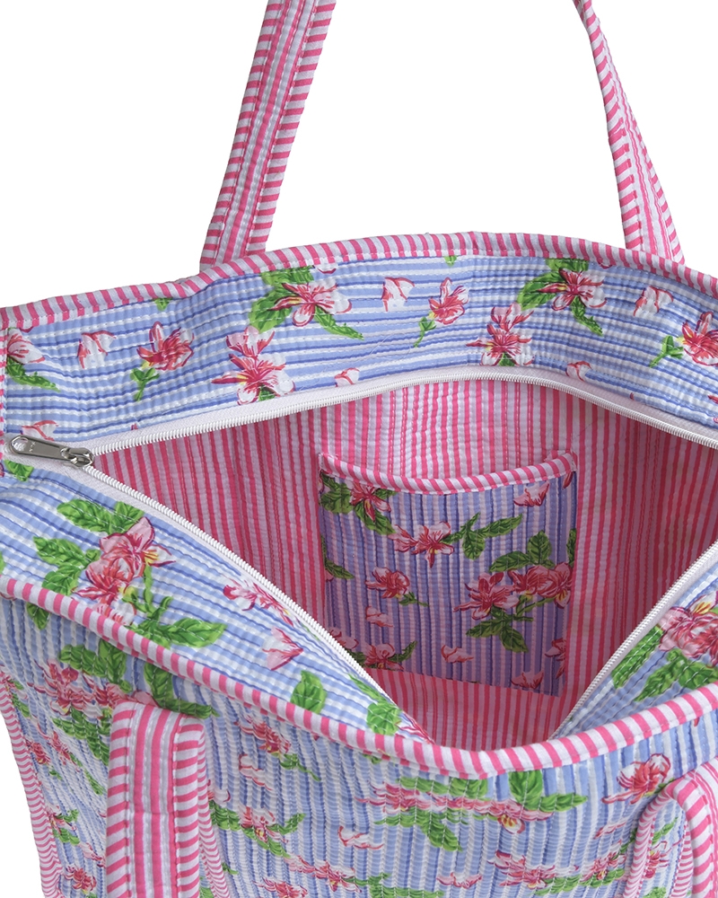 BLE Resort Collection Floral Striped Beach Bag Sky Blue