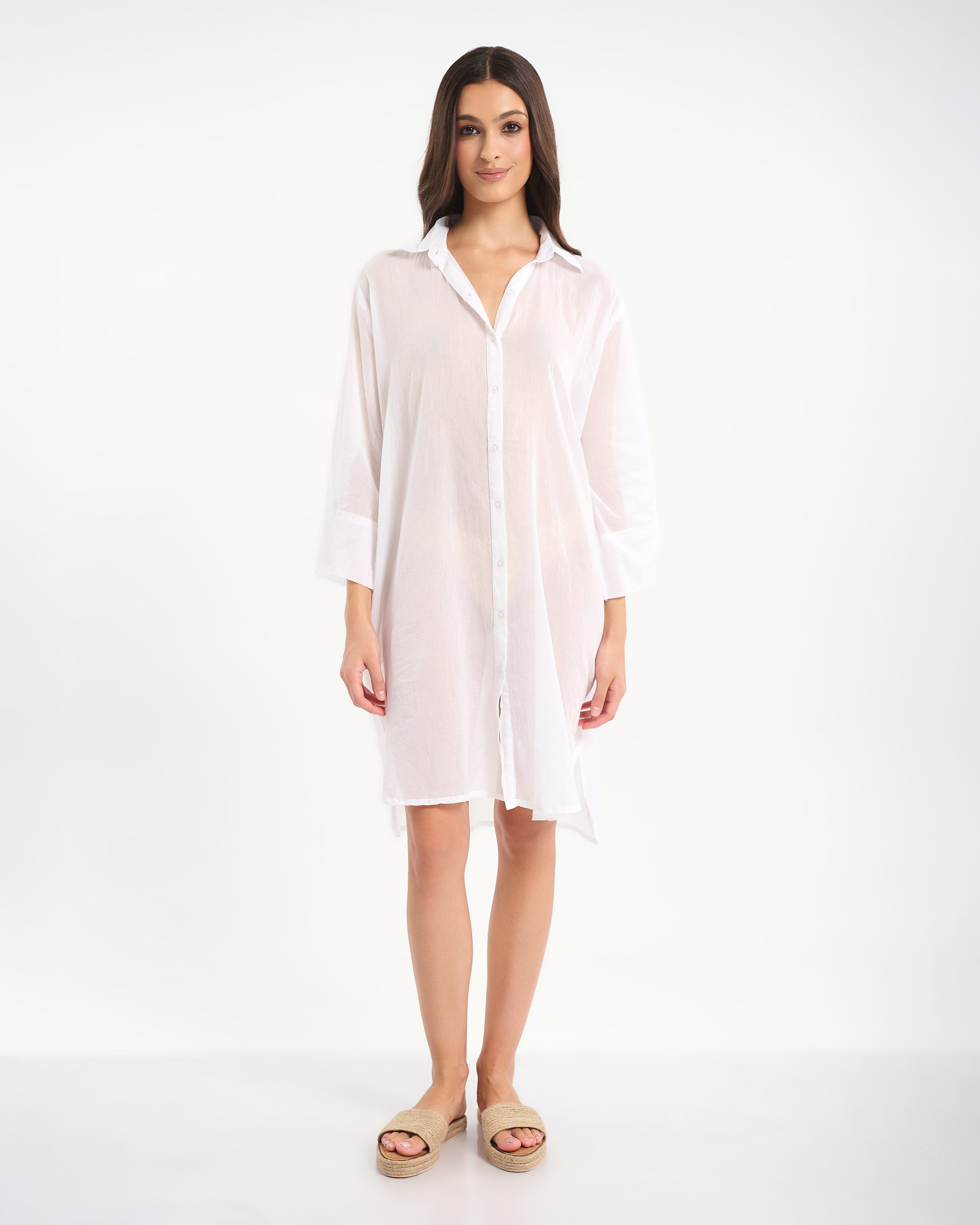 BLE White Beach Shirt Dress with Evil Eye Detail