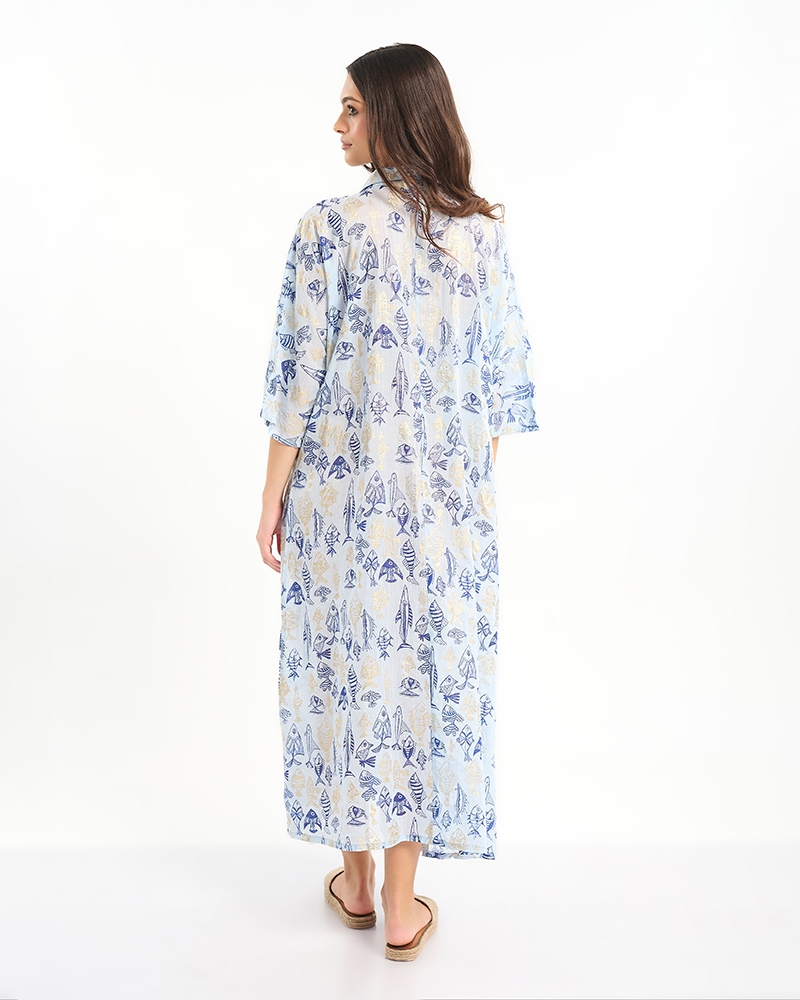 BLE Maxi Shirt Dress with Sea-Inspired Print