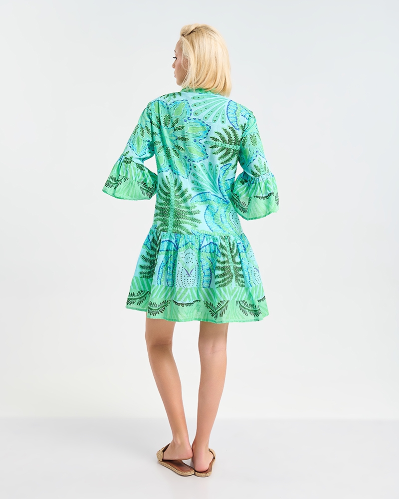 Φόρεμα BLE με Tropical Print & Βολάν Μανίκια