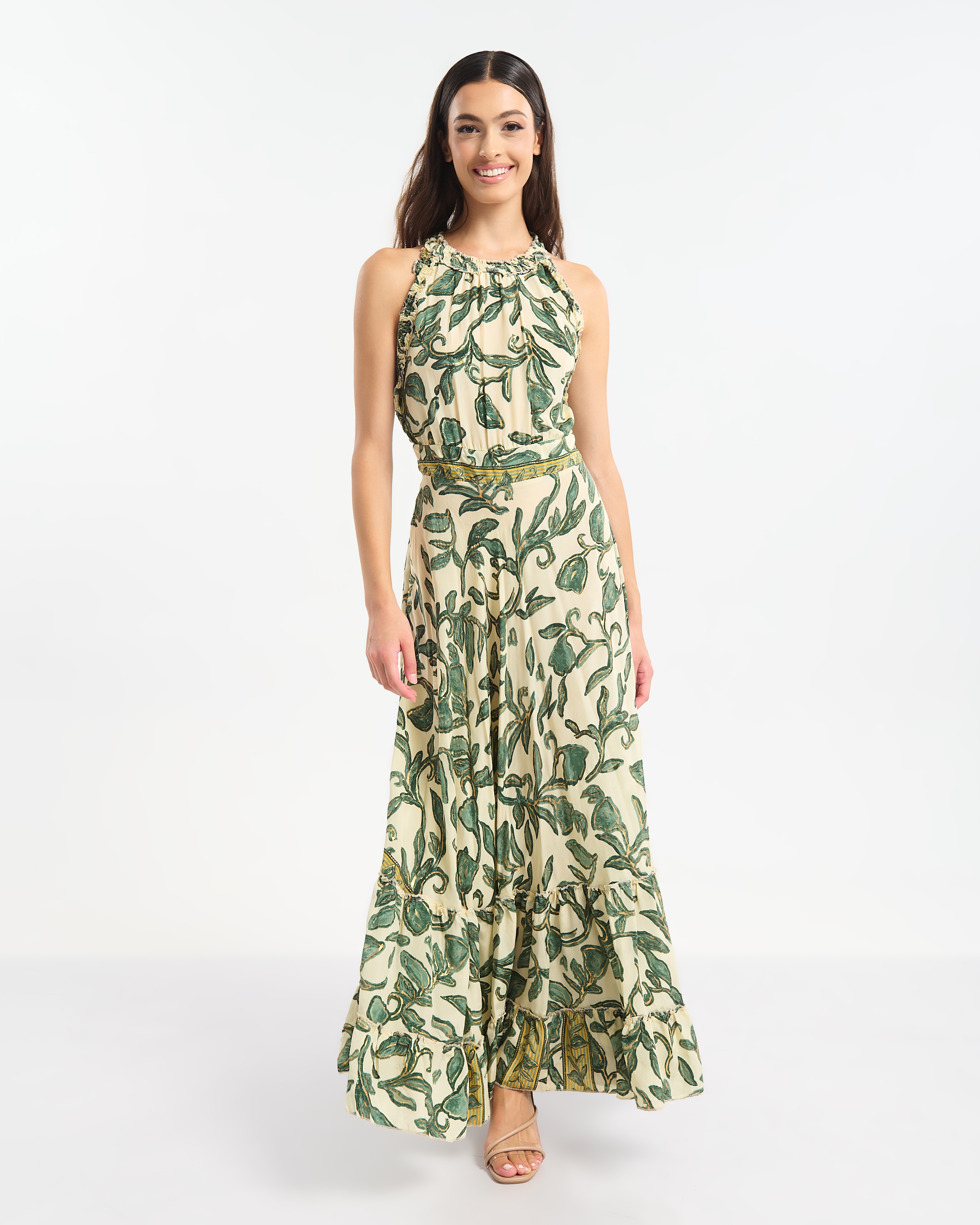 BLE Maxi Dress with Olive Floral Print