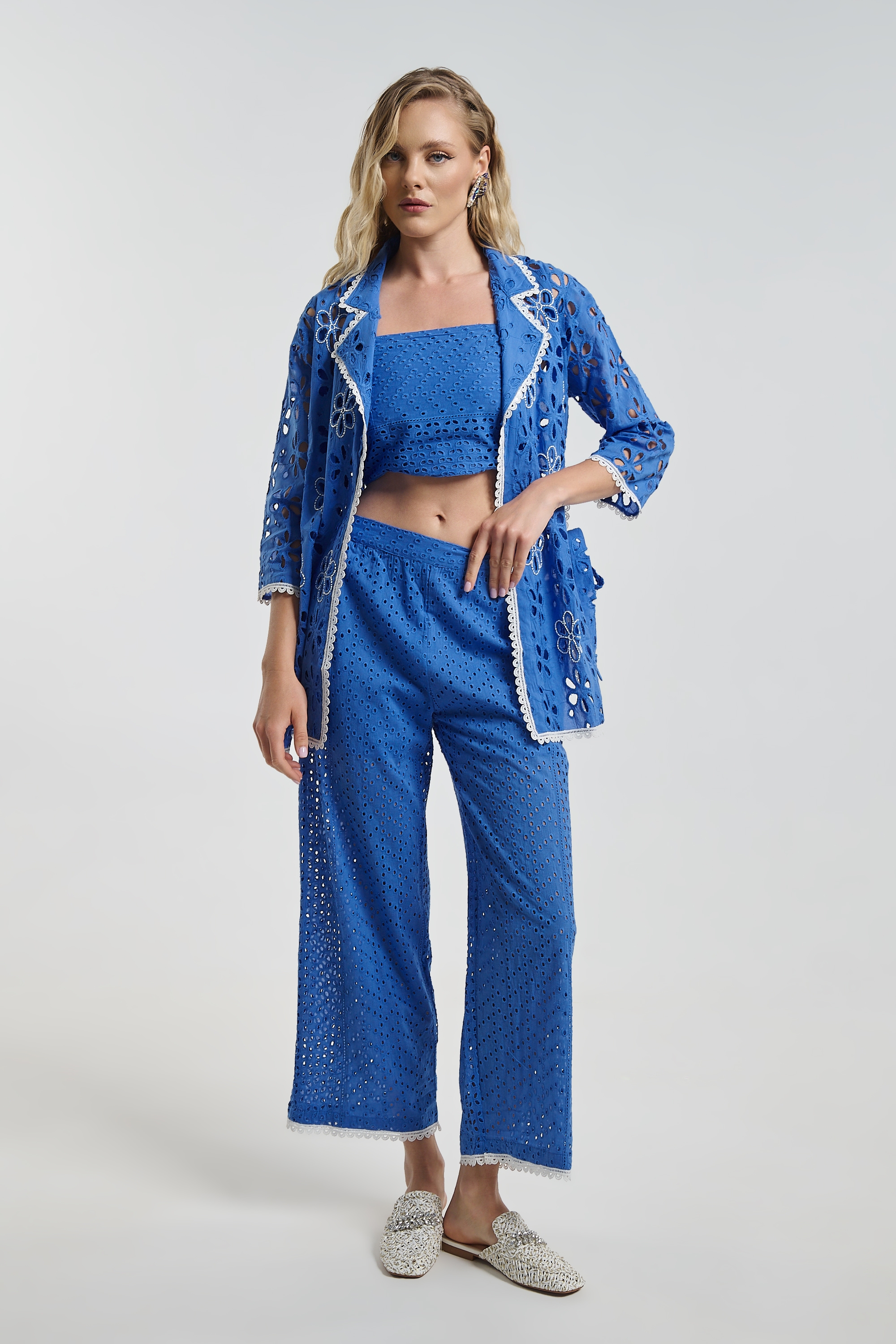 Σετ BLE 3 Τεμαχίων Broderie Crop Top & Παντελόνι