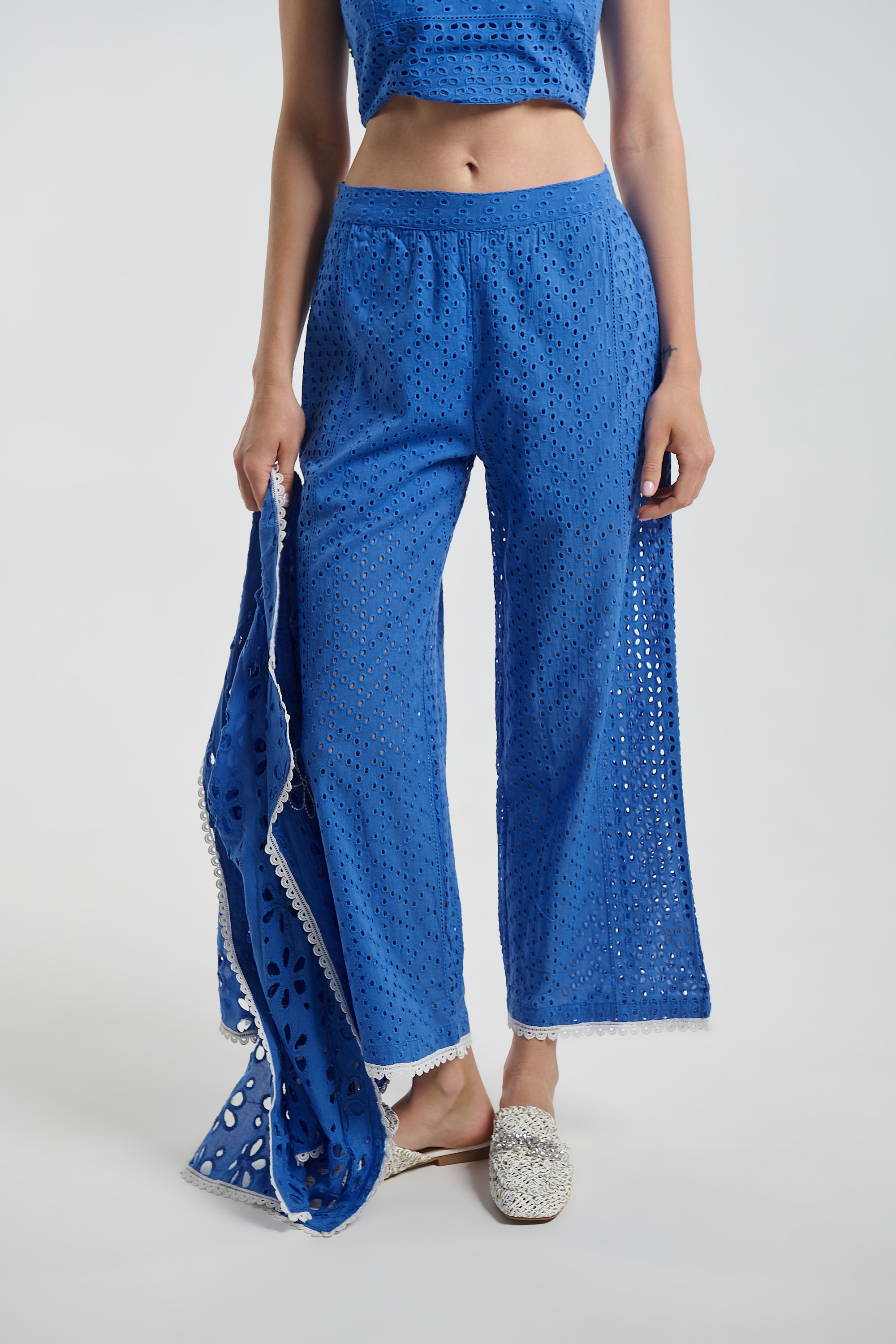 Σετ BLE 3 Τεμαχίων Broderie Crop Top & Παντελόνι