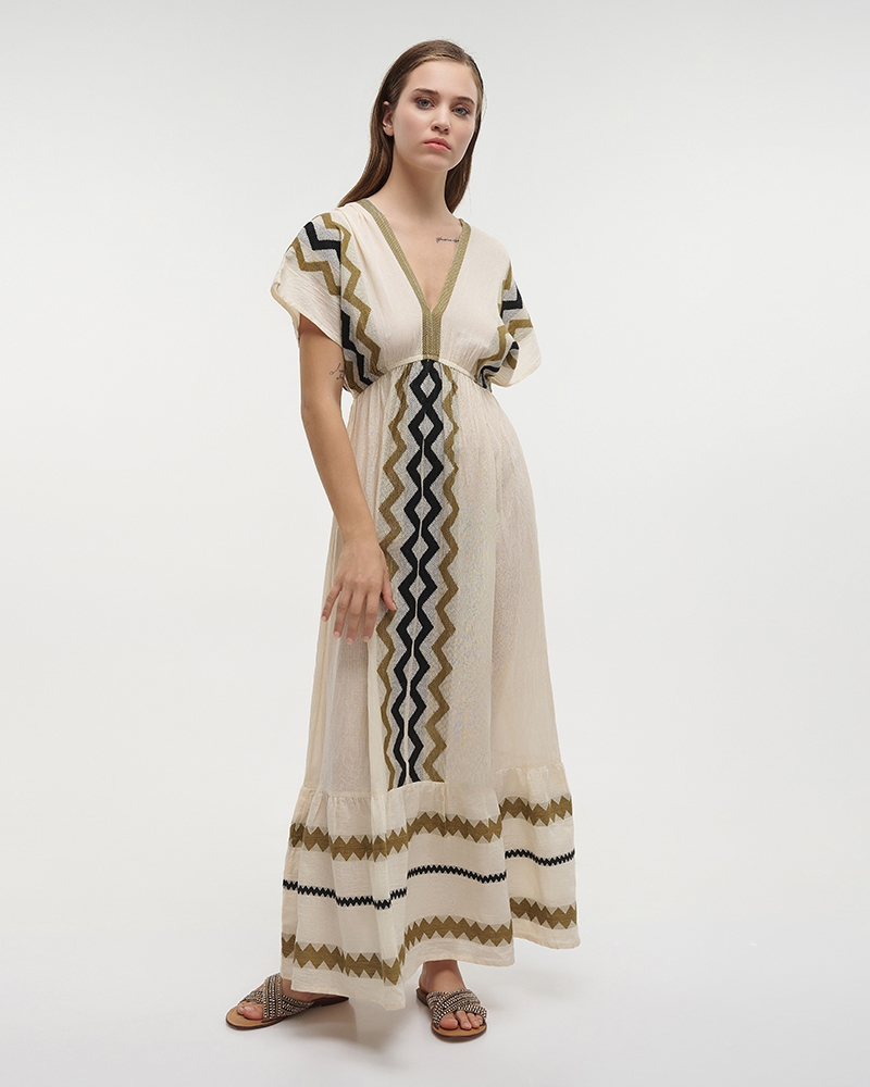 BLE Resort Collection Beige Maxi Dress With Geometric Details