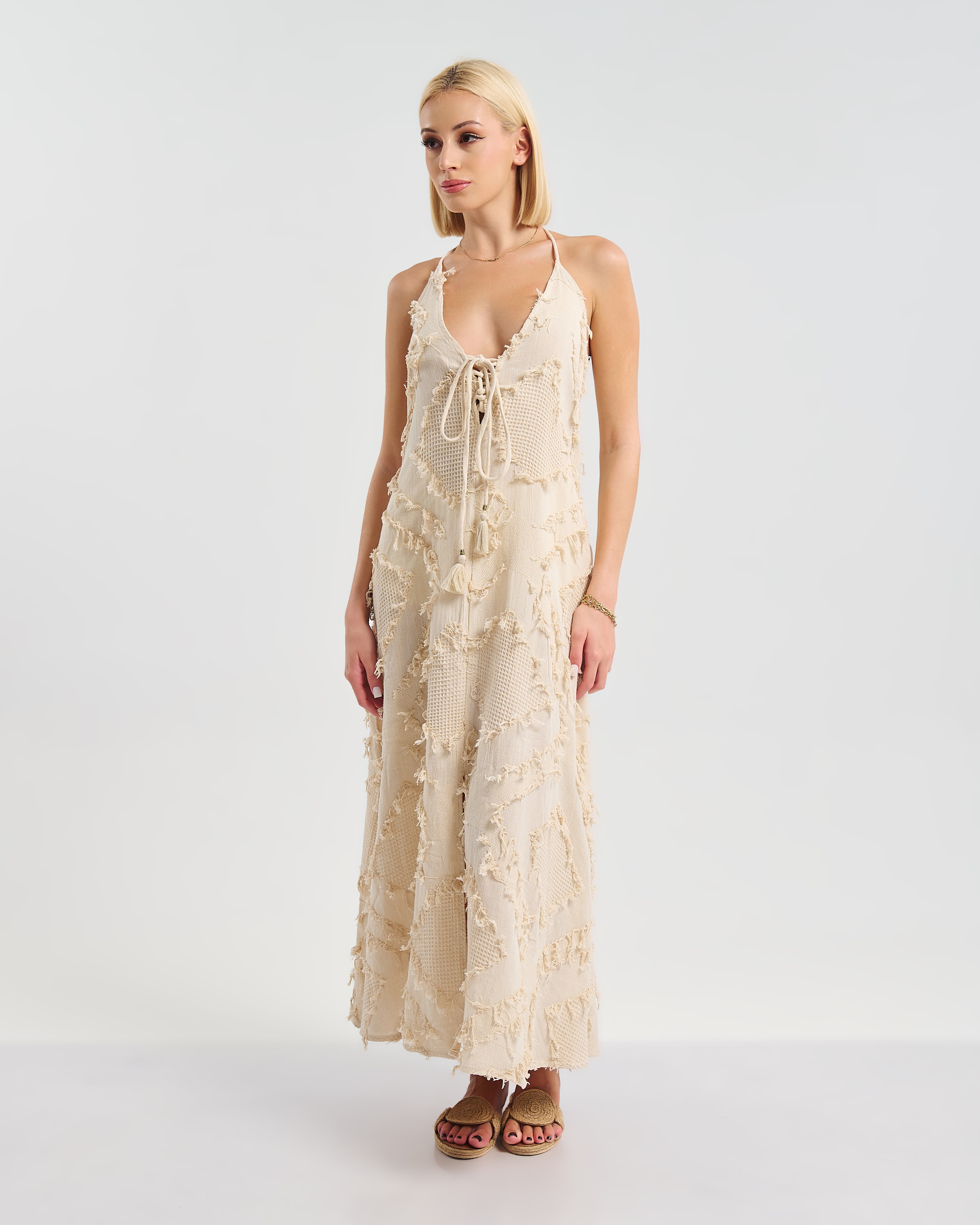 Φόρεμα BLE Maxi Με Boho Υφή & Δέσιμο