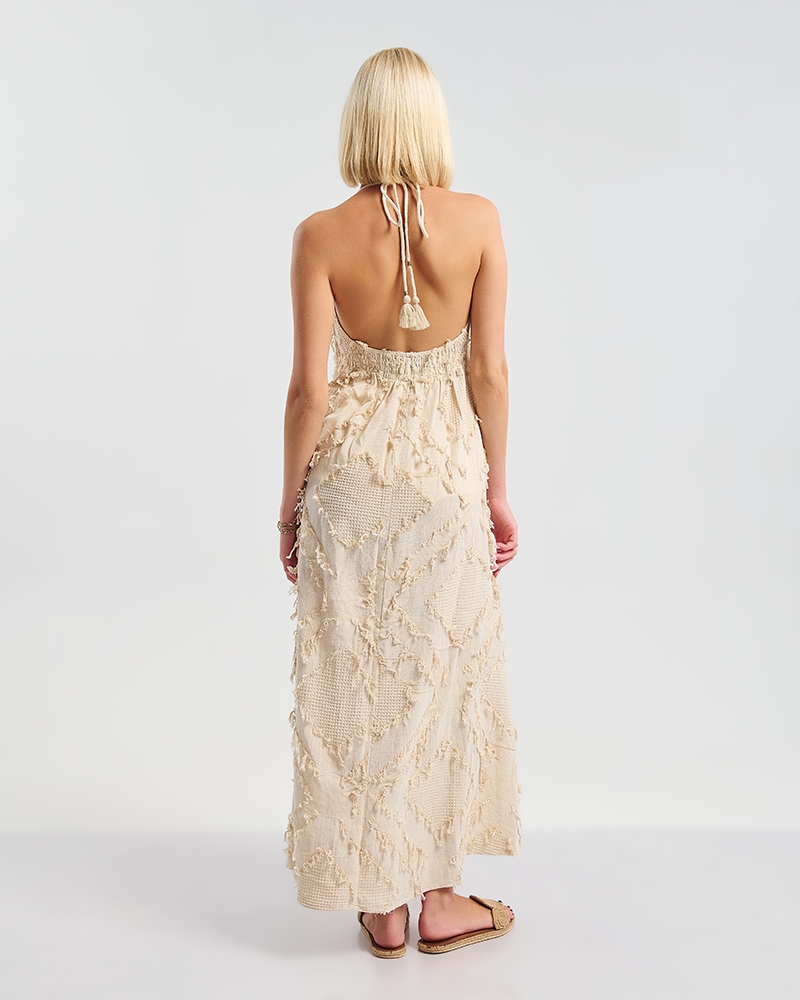 Φόρεμα BLE Maxi Με Boho Υφή & Δέσιμο