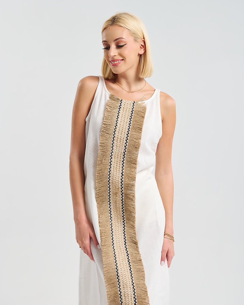 Φόρεμα BLE Maxi Με Ψάθινη Boho Λεπτομέρεια