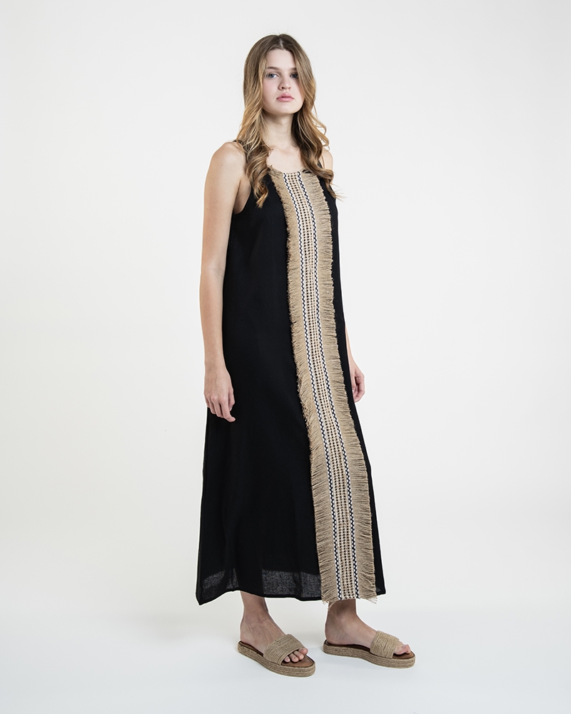 Φόρεμα BLE Maxi Με Ψάθινη Boho Λεπτομέρεια