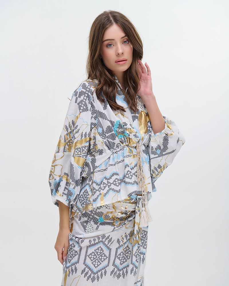 BLE Γυναικείο Κοντό Kimono Με Ethnic Print