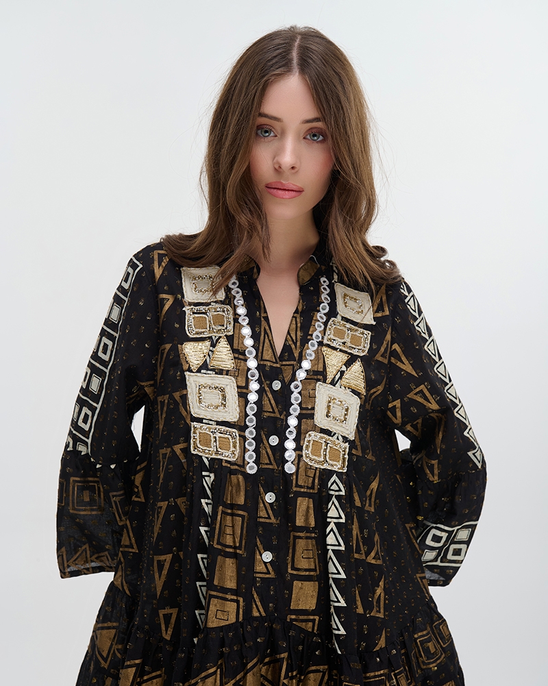 Φόρεμα BLE Mini Boho Με Ethnic Print & Κέντημα