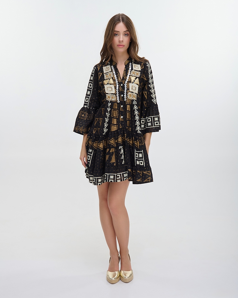 Φόρεμα BLE Mini Boho Με Ethnic Print & Κέντημα