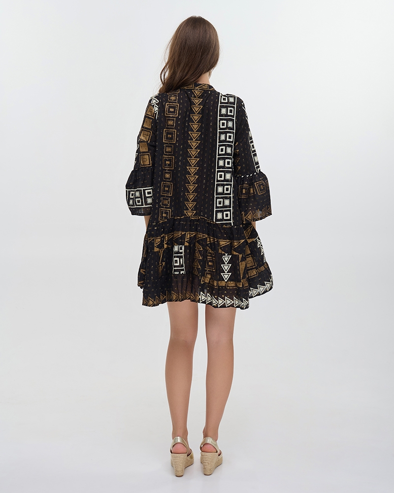 Φόρεμα BLE Mini Boho Με Ethnic Print & Κέντημα
