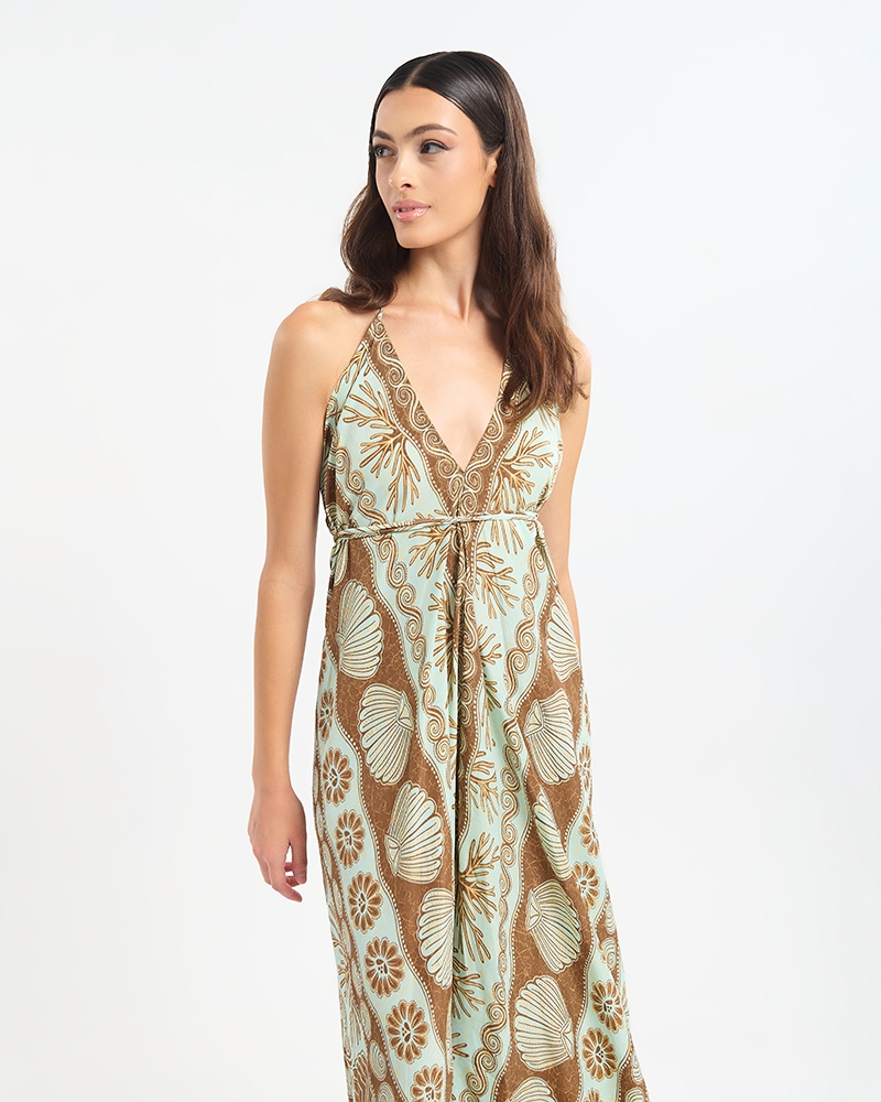 Φόρεμα BLE Maxi Δετό Ethnic Print & Ανοιχτή Πλάτη