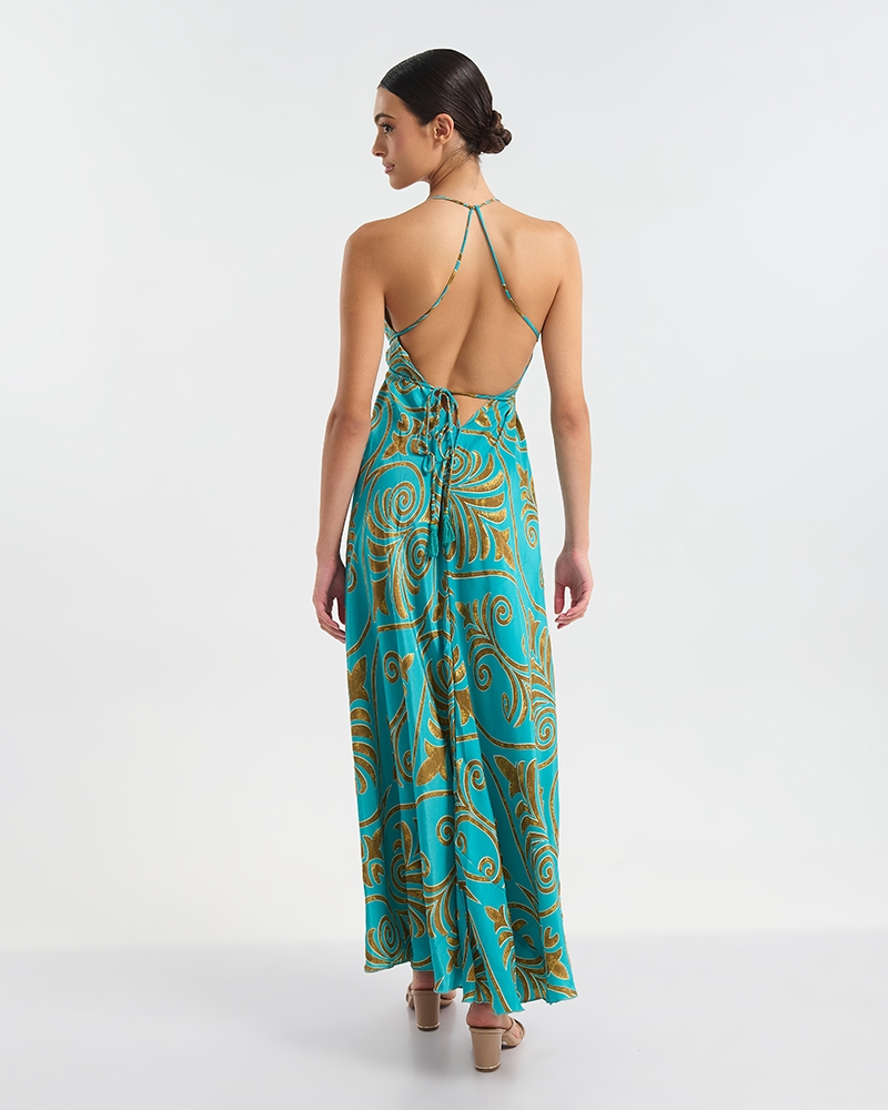 Φόρεμα BLE Maxi Με Ανοιχτή Πλάτη & Δέσιμο