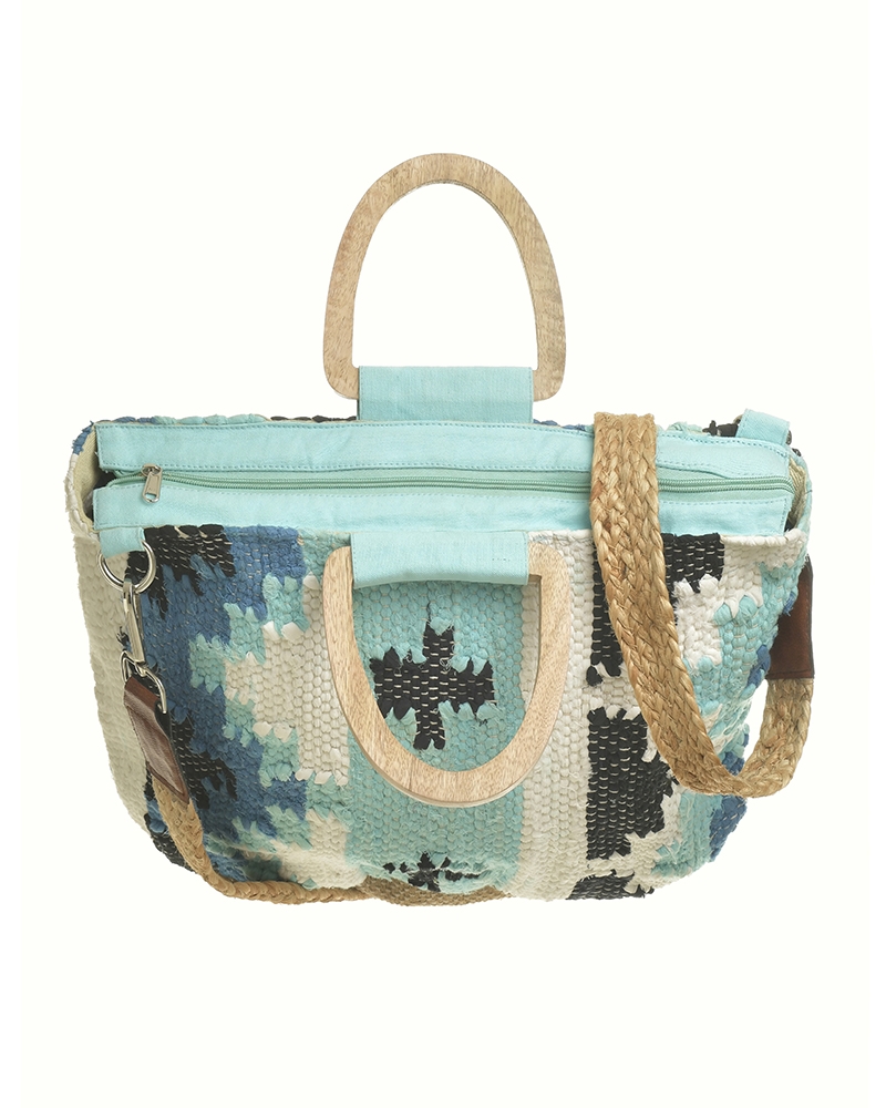 BLE Resort Collection Woven Handbag Sky Blue Multicolor