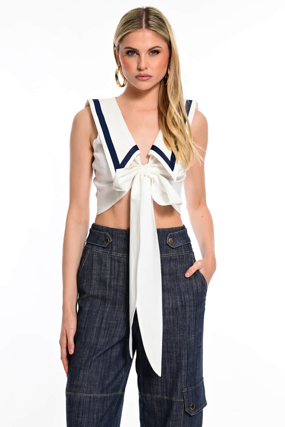 Τοπ WECOSS Crop Με Sailor Γιακά Και Δέσιμο