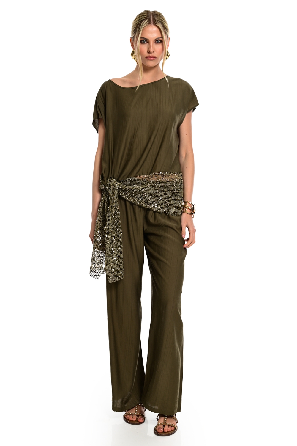 Παντελόνα WECOSS Wide Leg Με Satin Υφή